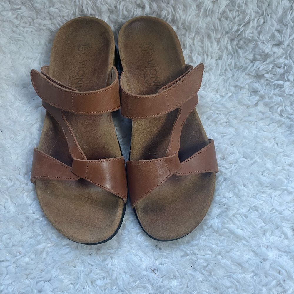 Vionic  Pamplona leather Tan  straps Ortho heel slide sandals  SZ8.5 - Picture 6 of 10